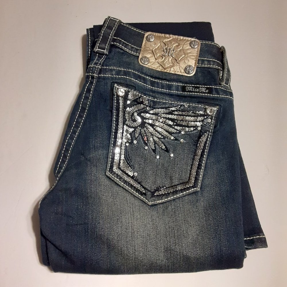 Miss Me Women's Embellished Sequined Signature Boot Jeans 28 JP9022B